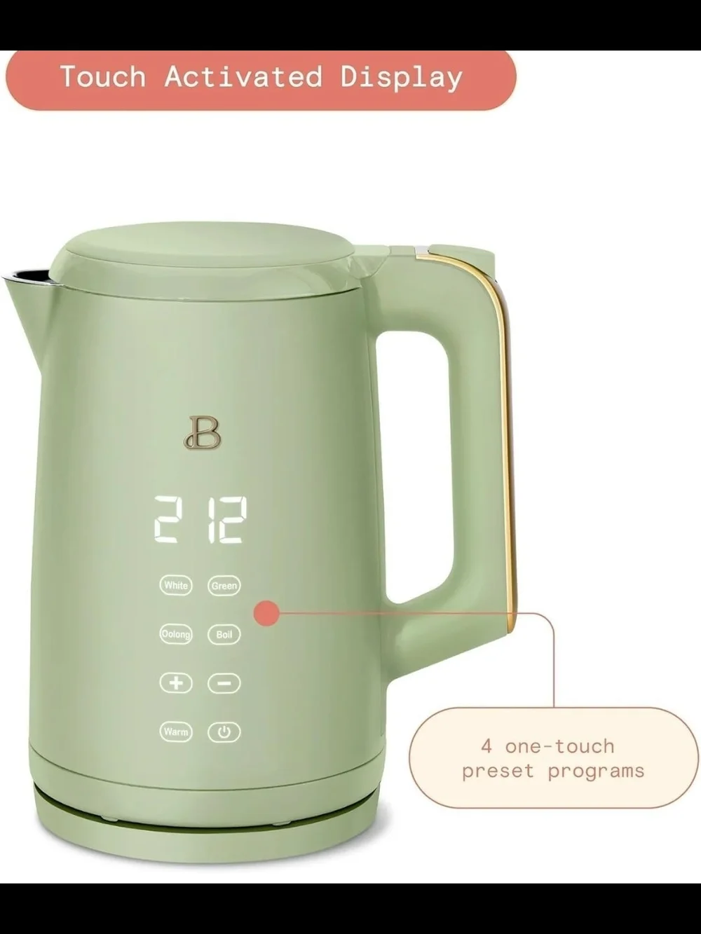 Beautiful 1.7L Electric Tea Kettle 1500W Adjustable Temp Cordless Sage Green